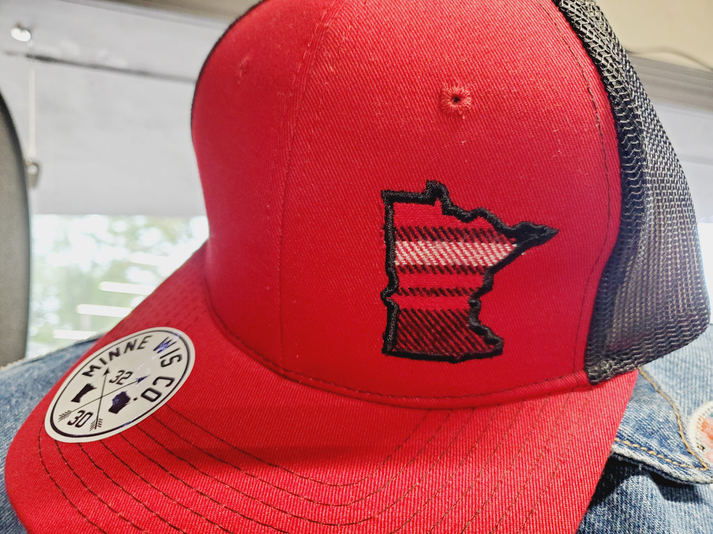 Minnesota Buffalo Plaid Applique Trucker Hat