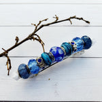 Beaded Metal Lined Glass Cobo Blue  barrettes