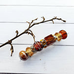 Beaded Metal Lined Glass  Amber  barrettes